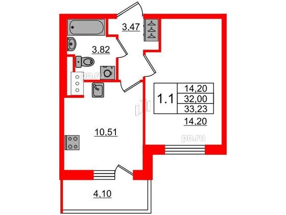 Продажа 1-комнатной квартиры 32 м², 8/17 этаж