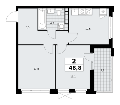 48,8 м², 2-комн. квартира, 13/18 этаж