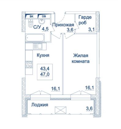 Продажа 1-комнатной квартиры 53 м², 5/21 этаж