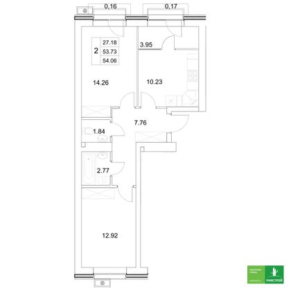 54,1 м², 2-комн. квартира, 10/10 этаж