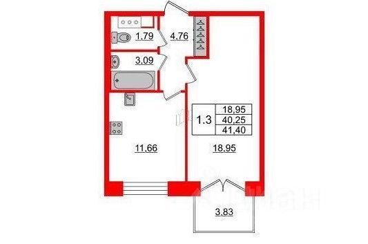 Продажа 1-комнатной квартиры 40,4 м², 7/8 этаж