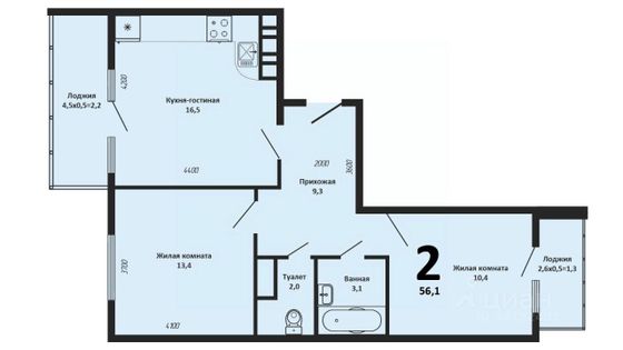 Продажа 2-комнатной квартиры 58,3 м², 2/24 этаж