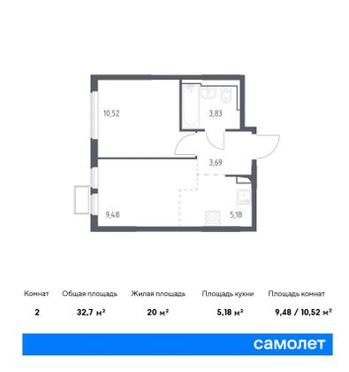 32,7 м², 1-комн. квартира, 10/14 этаж