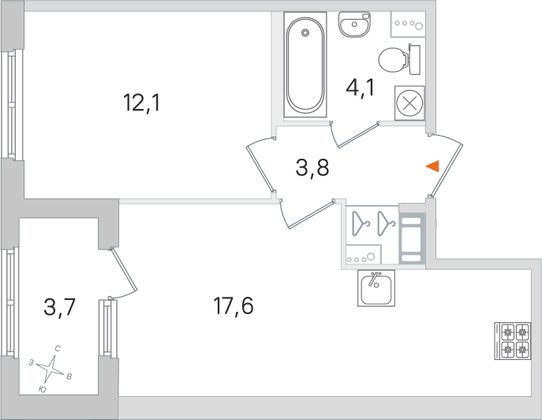 Продажа 1-комнатной квартиры 39,5 м², 4/4 этаж