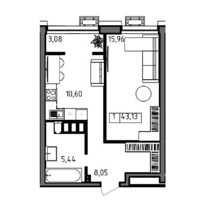 Продажа 1-комнатной квартиры 43,1 м², 23/23 этаж