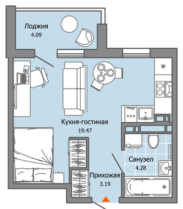 29 м², студия, 9/9 этаж