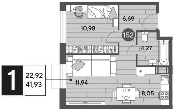 Продажа 1-комнатной квартиры 41,9 м², 9/10 этаж