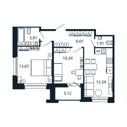 Продажа 2-комнатной квартиры 52,4 м², 12/12 этаж