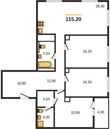 Продажа 3-комнатной квартиры 115,2 м², 9/15 этаж