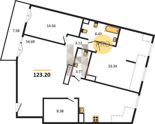 Продажа 2-комнатной квартиры 123,2 м², 7/9 этаж