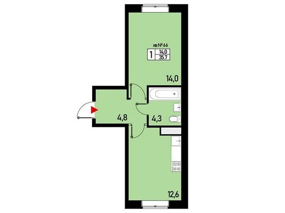 Продажа 1-комнатной квартиры 35 м², 3/3 этаж