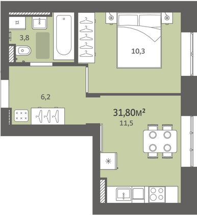 Продажа 1-комнатной квартиры 31,8 м², 2/9 этаж