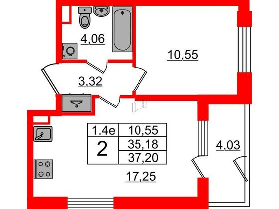 Продажа 1-комнатной квартиры 35,2 м², 1/5 этаж