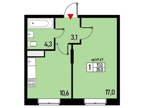 Продажа 1-комнатной квартиры 35 м², 3/3 этаж