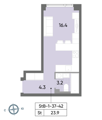 Продажа квартиры-студии 23,9 м², 38/52 этаж