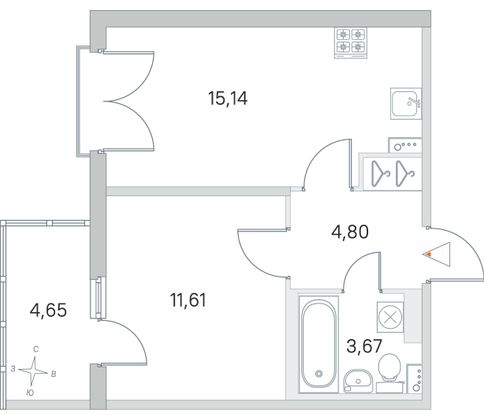 Продажа 1-комнатной квартиры 36,6 м², 3/4 этаж