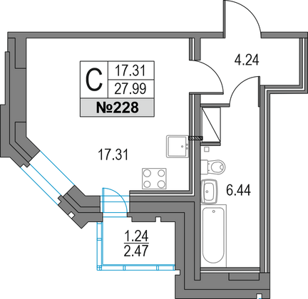 Продажа квартиры-студии 28 м², 17/25 этаж