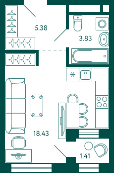 28,3 м², 1-комн. квартира, 15/29 этаж