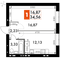 Продажа 1-комнатной квартиры 34,6 м², 2/4 этаж