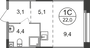 Продажа квартиры-студии 22 м², 1/19 этаж