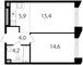 Продажа 1-комнатной квартиры 44,1 м², 15/15 этаж