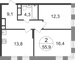 Продажа 2-комнатной квартиры 55,9 м², 2/17 этаж