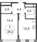 Продажа 1-комнатной квартиры 38,2 м², 2/17 этаж