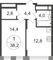 Продажа 1-комнатной квартиры 38,2 м², 3/17 этаж