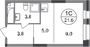 Продажа квартиры-студии 21,6 м², 11/20 этаж