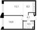 Продажа 1-комнатной квартиры 46,2 м², 15/15 этаж