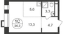 Продажа квартиры-студии 26,3 м², 7/21 этаж