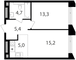 Продажа 1-комнатной квартиры 43,6 м², 12/15 этаж