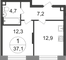 Продажа 1-комнатной квартиры 37,1 м², 2/17 этаж