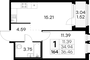 Продажа 1-комнатной квартиры 36,5 м², 3/15 этаж