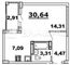 Продажа 1-комнатной квартиры 30,6 м², 4/14 этаж