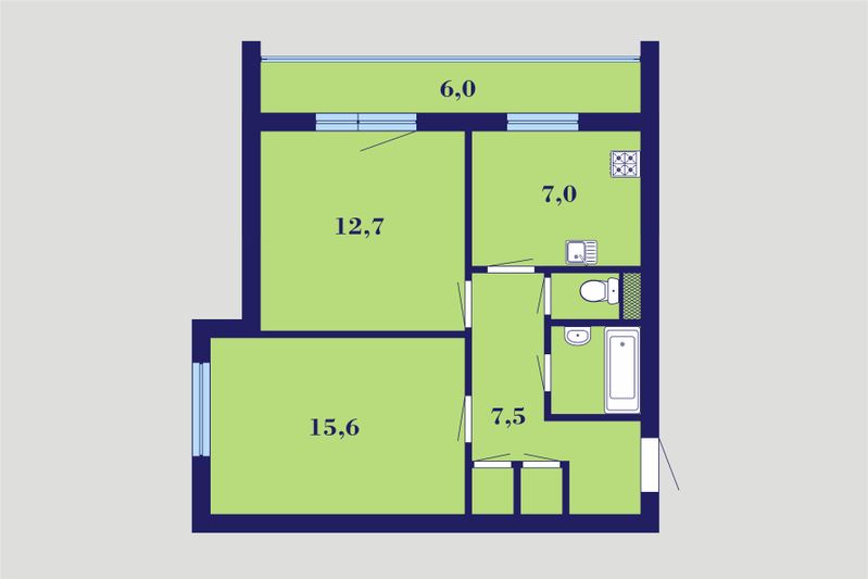 Продажа 2-комнатной квартиры 50,2 м², 6/6 этаж