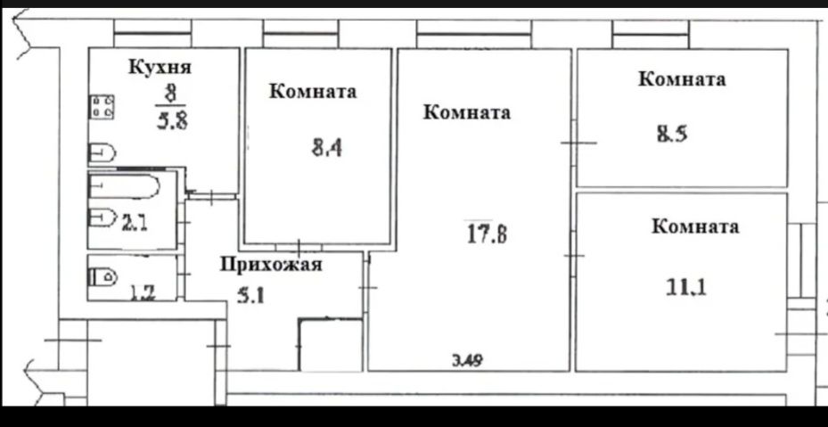 Продажа 4-комнатной квартиры 58 м², 2/5 этаж