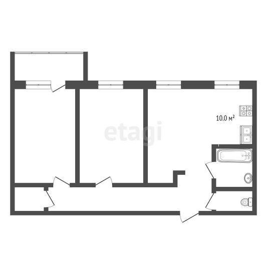 Продажа 3-комнатной квартиры 62 м², 3/4 этаж