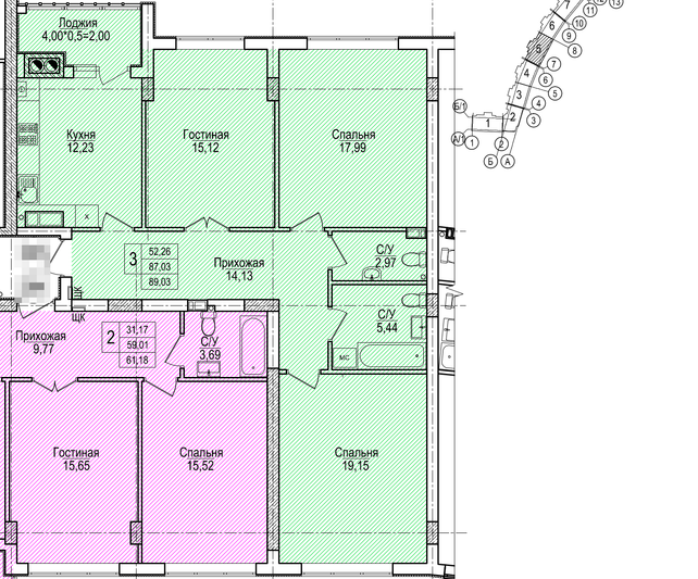 Продажа 3-комнатной квартиры 89 м², 12/16 этаж