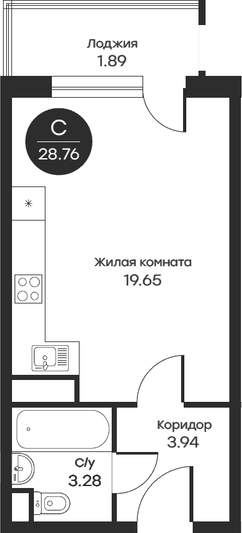 Продажа квартиры-студии 28,8 м², 5/5 этаж