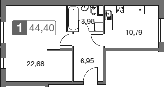 Продажа 1-комнатной квартиры 44,4 м², 1/4 этаж