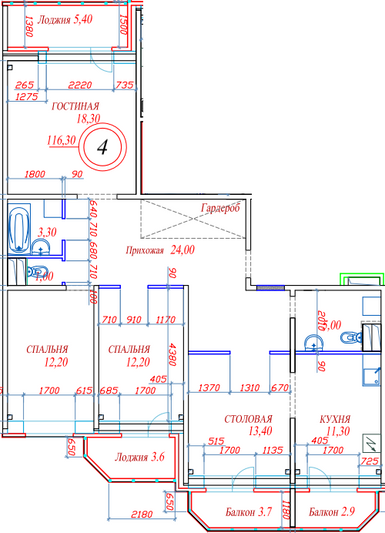 Продажа 4-комнатной квартиры 117,4 м², 5/9 этаж