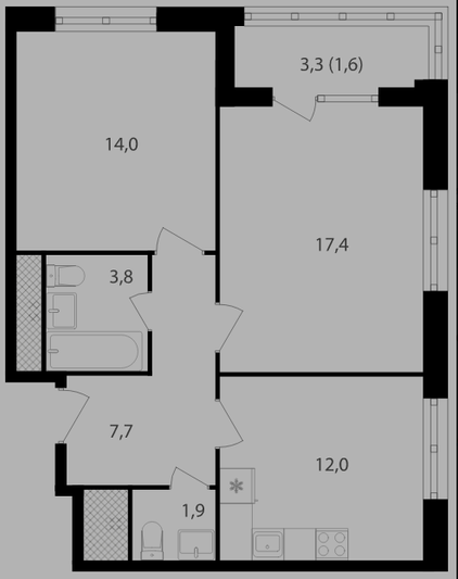 Продажа 2-комнатной квартиры 58,6 м², 12/20 этаж