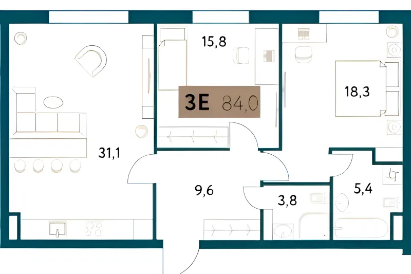 Продажа 2-комнатной квартиры 84 м², 5/28 этаж