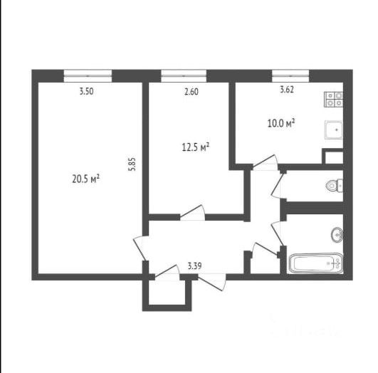 Продажа 2-комнатной квартиры 55,3 м², 2/9 этаж