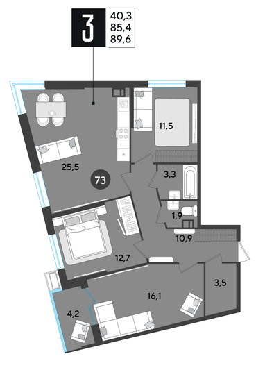 Продажа 3-комнатной квартиры 89,6 м², 9/18 этаж