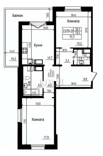 Продажа 2-комнатной квартиры 73,1 м², 9/23 этаж