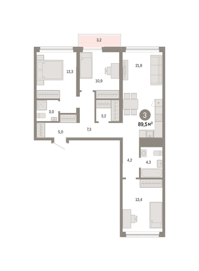 Продажа 3-комнатной квартиры 89,5 м², 4/8 этаж