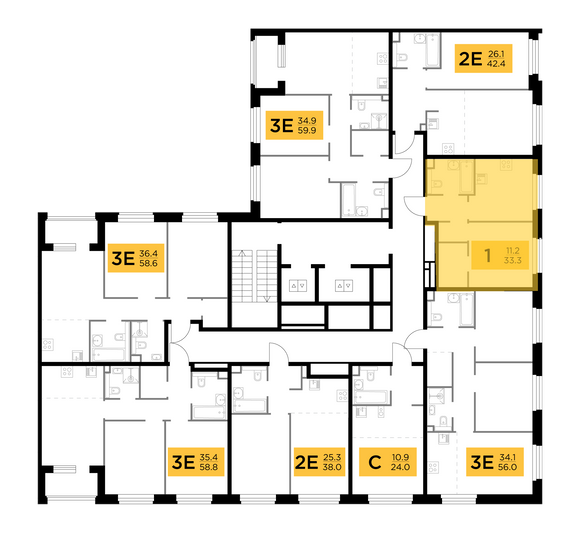 Продажа 1-комнатной квартиры 33,3 м², 3/12 этаж