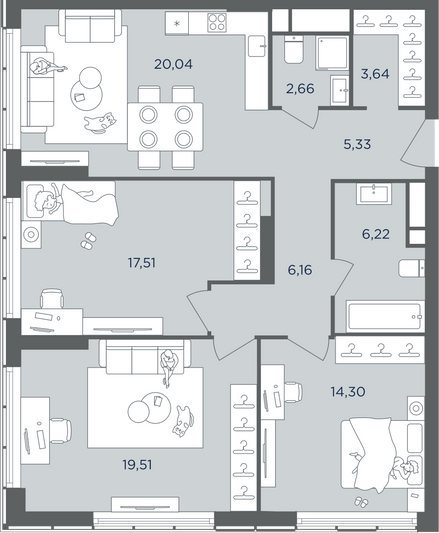 Продажа 4-комнатной квартиры 95,4 м², 32/51 этаж